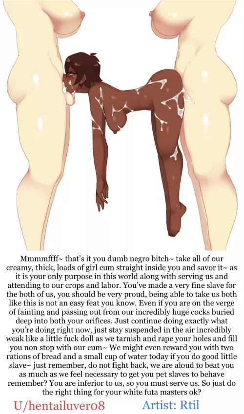 A futas slave 💜 [raceplay] [slave] [size difference] [suspended spitroast] [racism] [suspended on penis] [spitroast] [hung futa] [large futa] [2futas] [1girl] Artist: Rtil