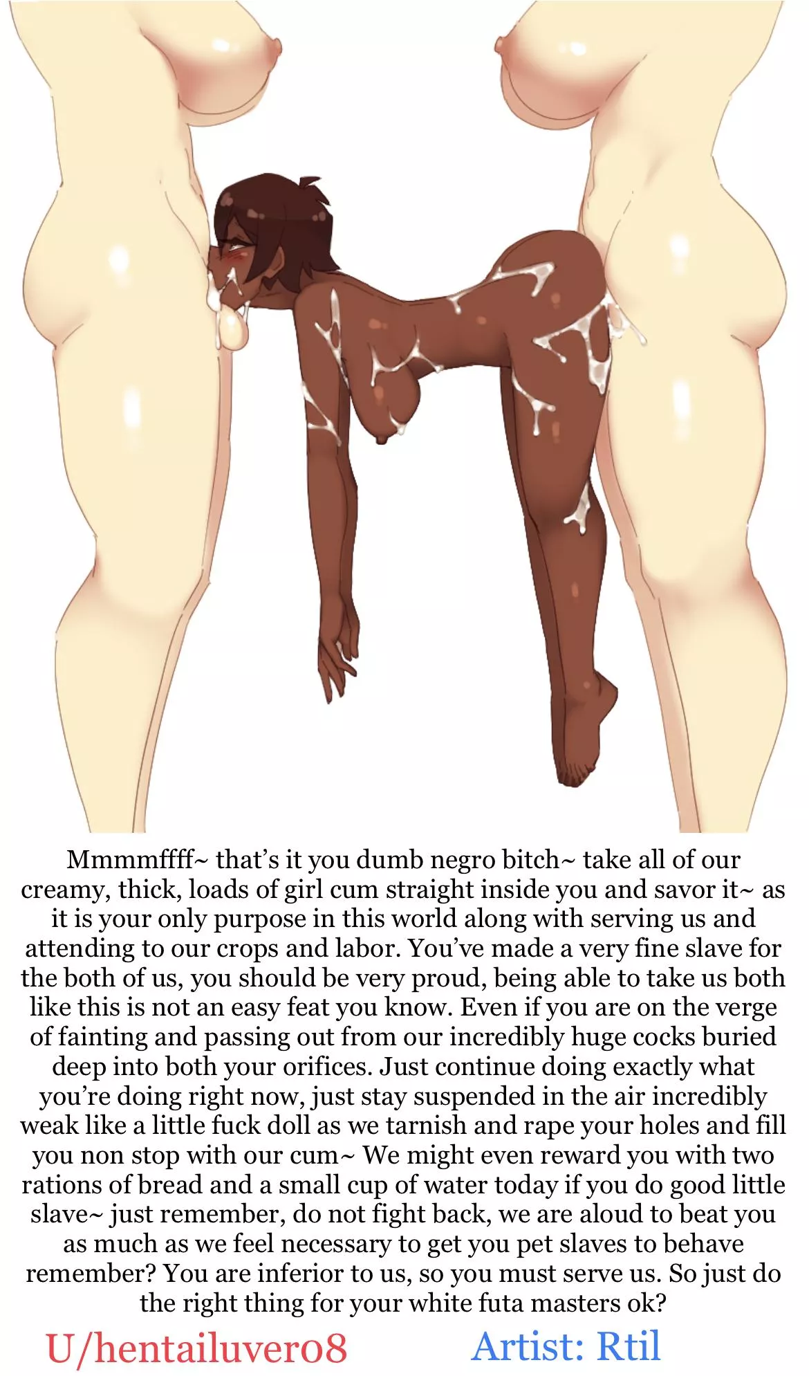 A futas slave 💜 [raceplay] [slave] [size difference] [suspended spitroast] [racism] [suspended on penis] [spitroast] [hung futa] [large futa] [2futas] [1girl] Artist: Rtil