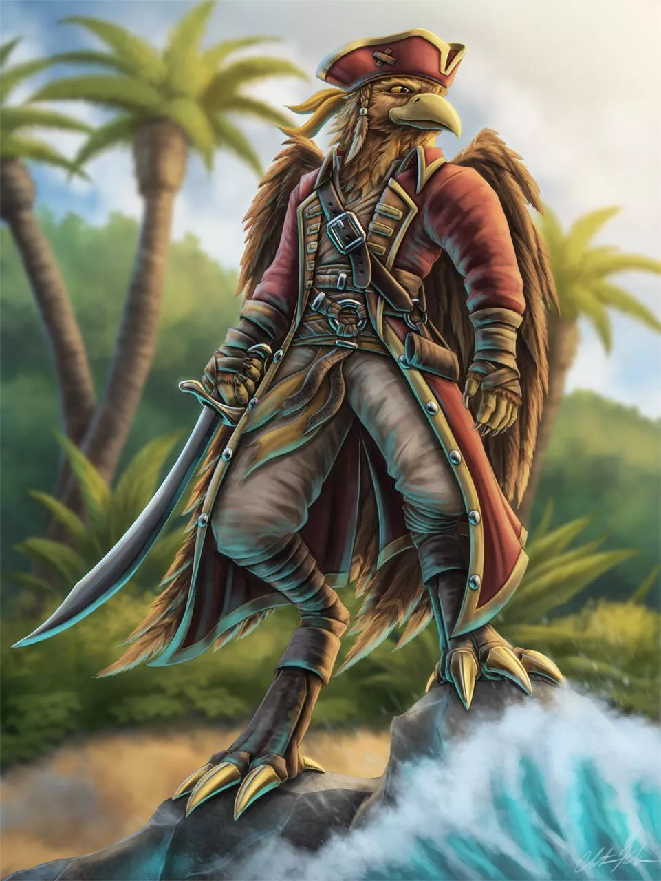 Horus, the Aarakocra Pirate Monk! (Art by Me)