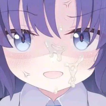 LF Color Source: 1girl, cum on face, blue hair, hayase yuuka, blue archive, mouth open, blushing