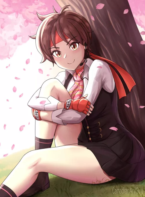 Sakura by a cherry blossom tree