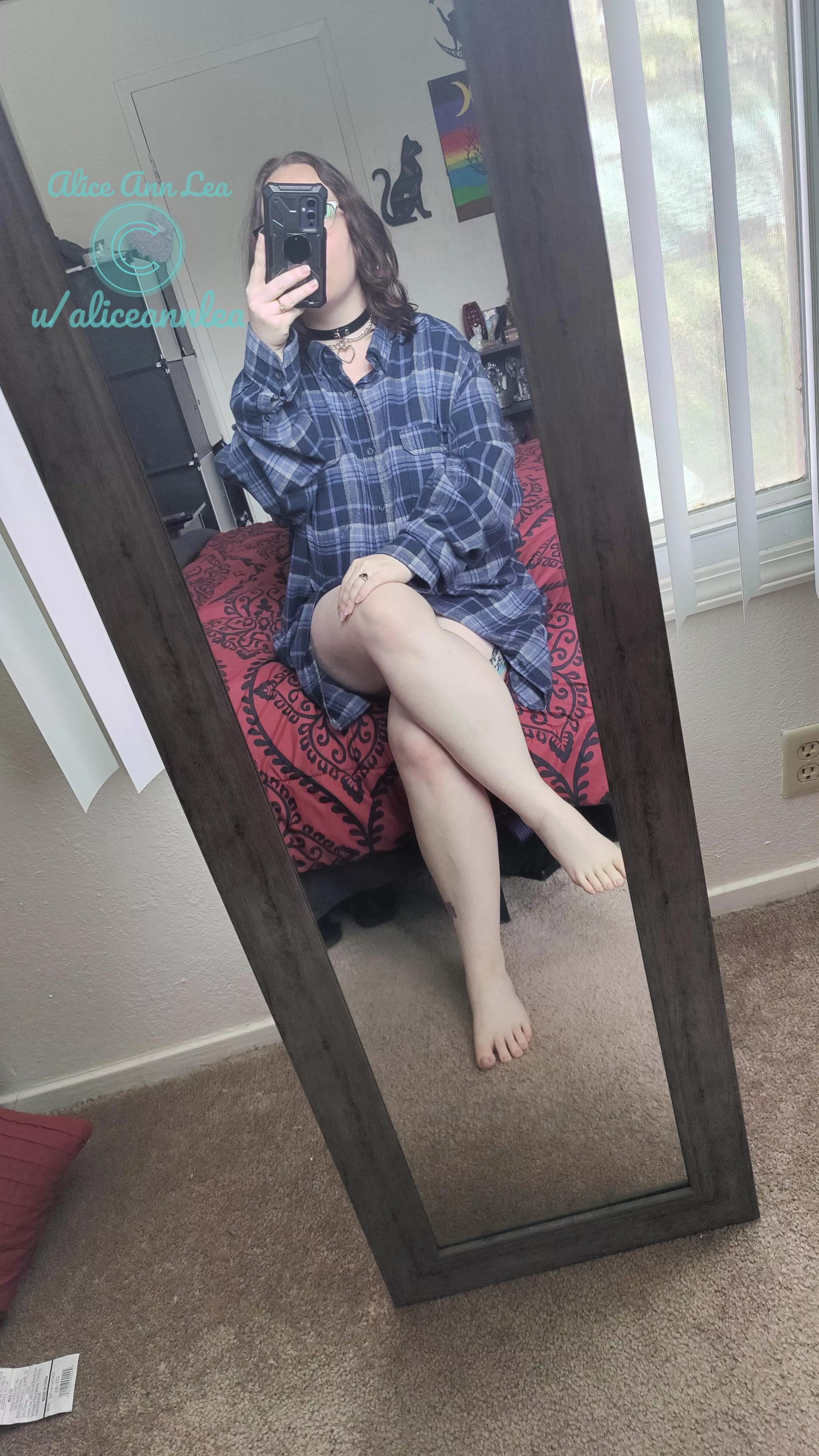 Wearing my collar while in masters button up! I feel super cute