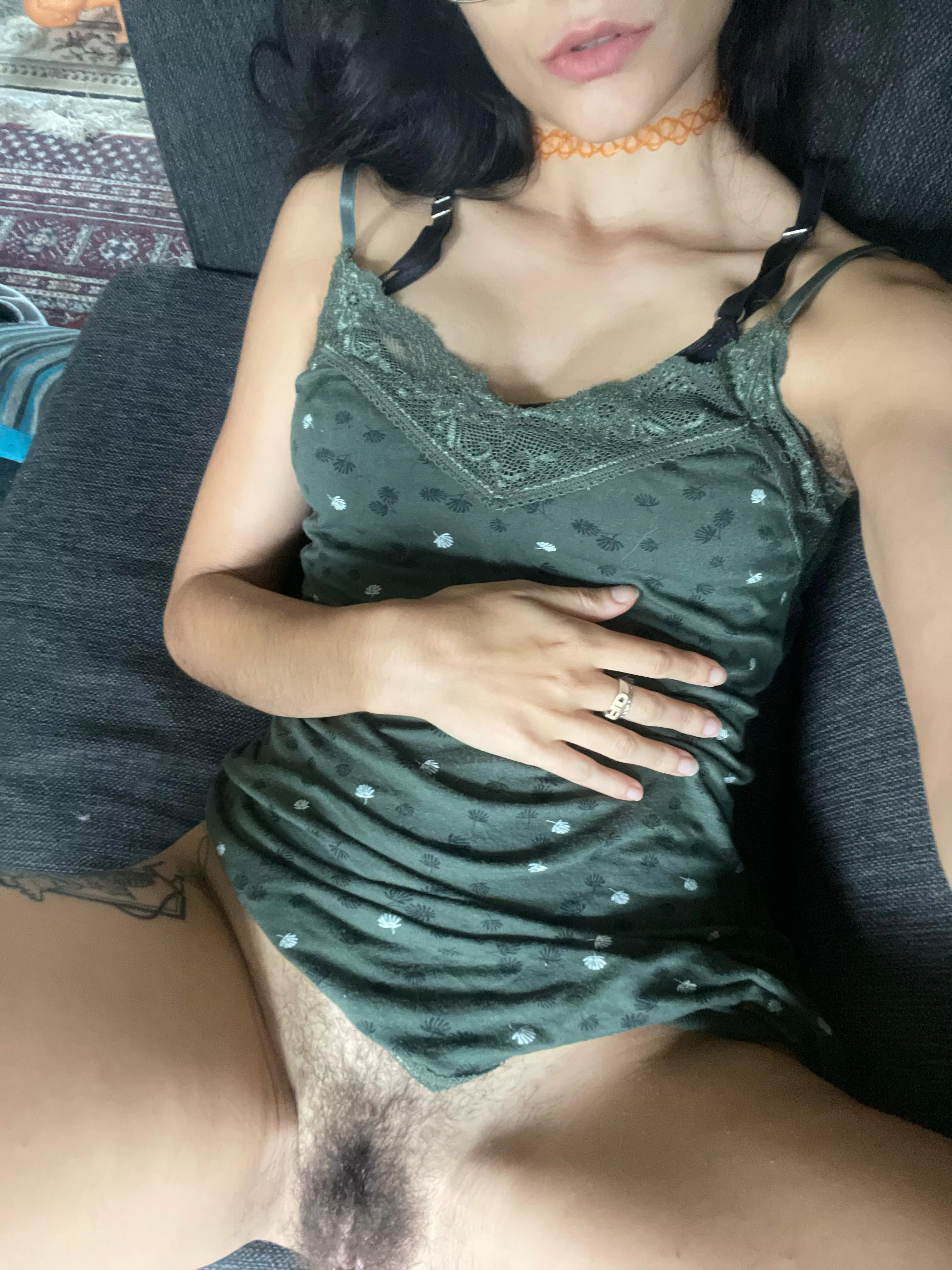 a hairy girl waking up