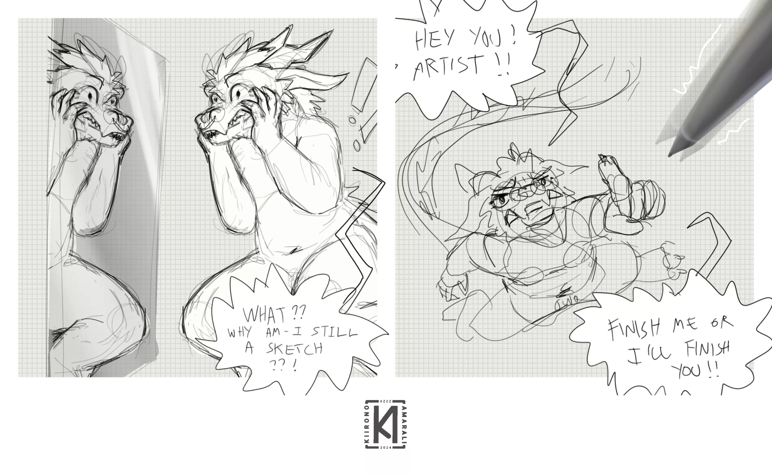 All my unfinished drawings be like : (art by me)