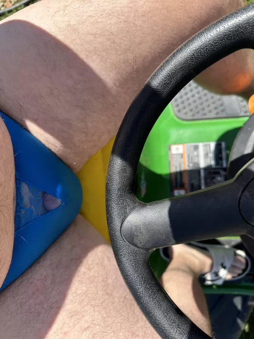 Cutting grass in my panties