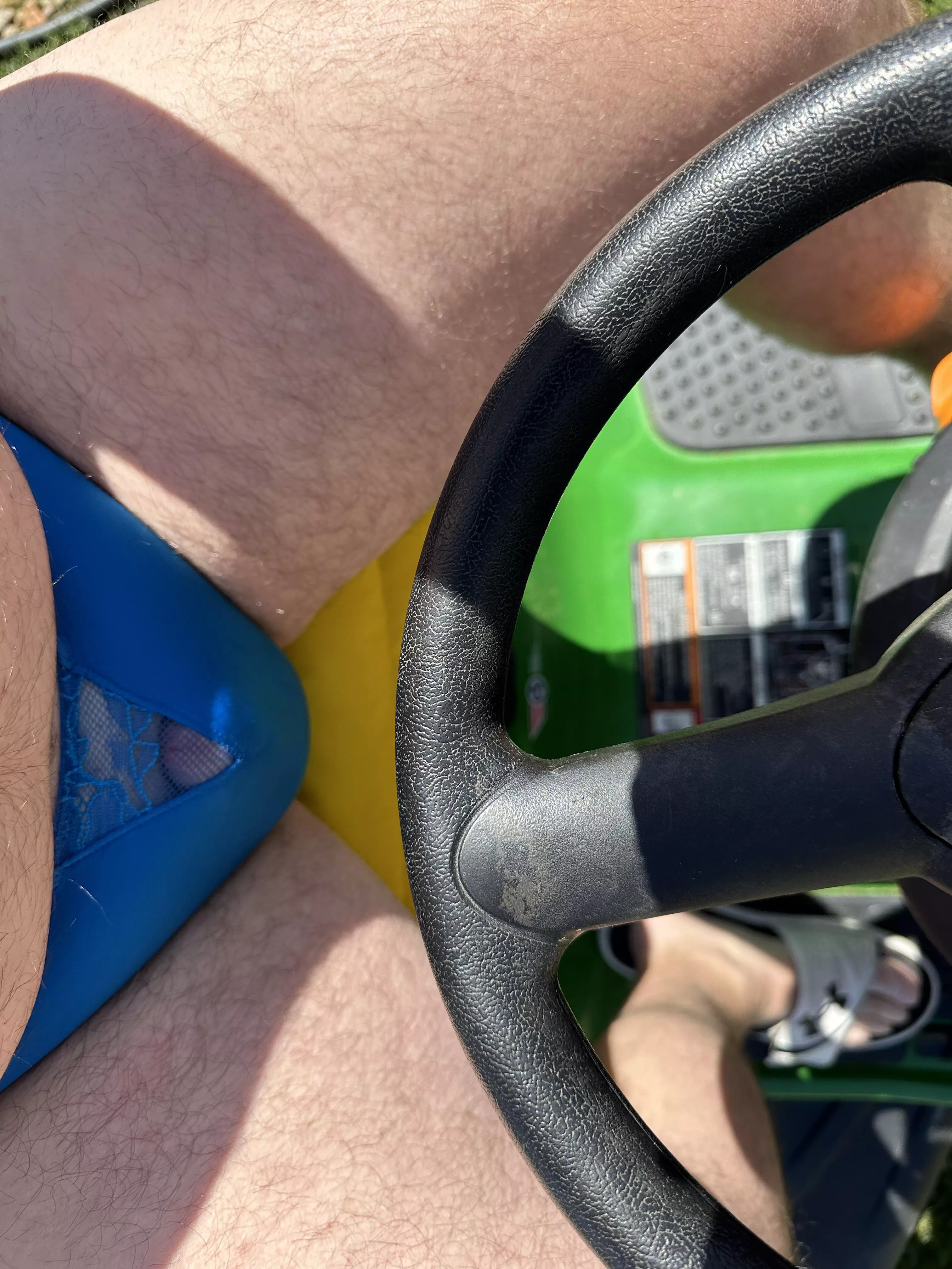 Cutting grass in my panties