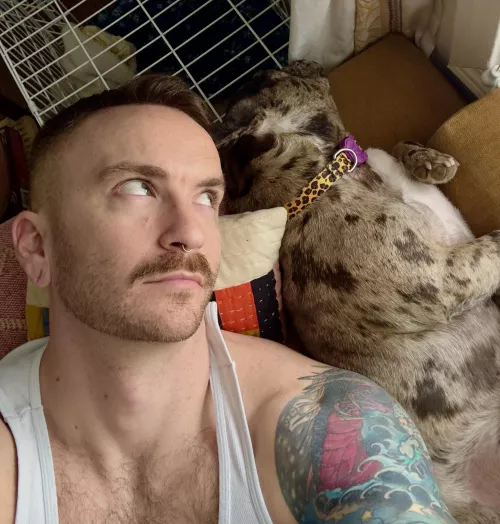 Felt beefy after shoulders/chest day. Hanging with my sleepy baby girl, Celeste.