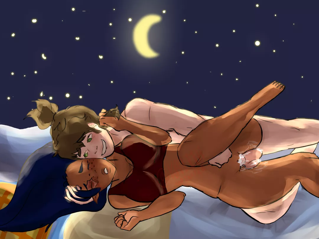 An Elf girl and her lover embracing in the moonlight!