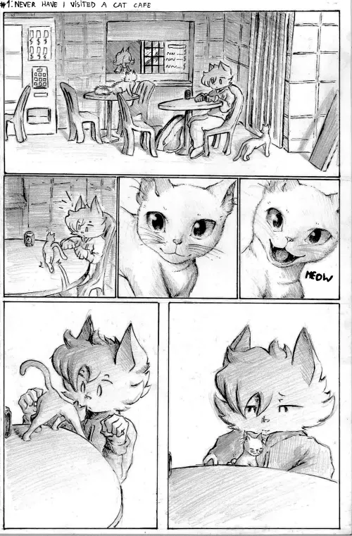 Never have I been to a Cat Cafe (Ink and pencil, scanned)