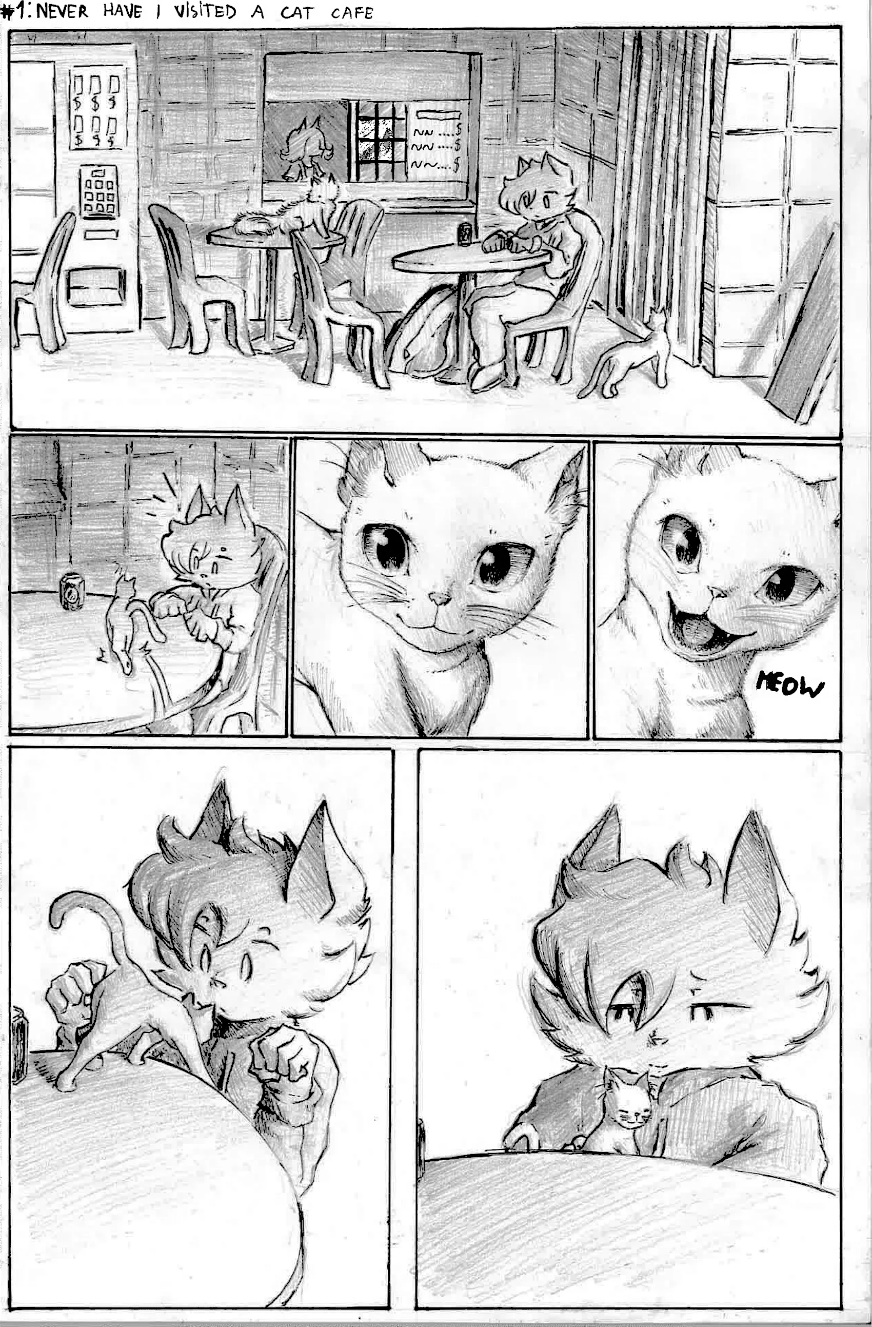 Never have I been to a Cat Cafe (Ink and pencil, scanned)