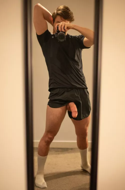 Whoops! My cock slipped out of my shorts! Can you lend a hand and tuck it back in? 
