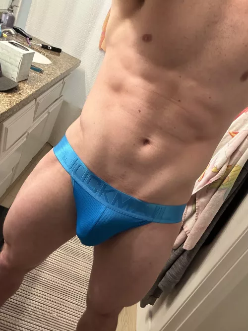 First time wearing jock strap .