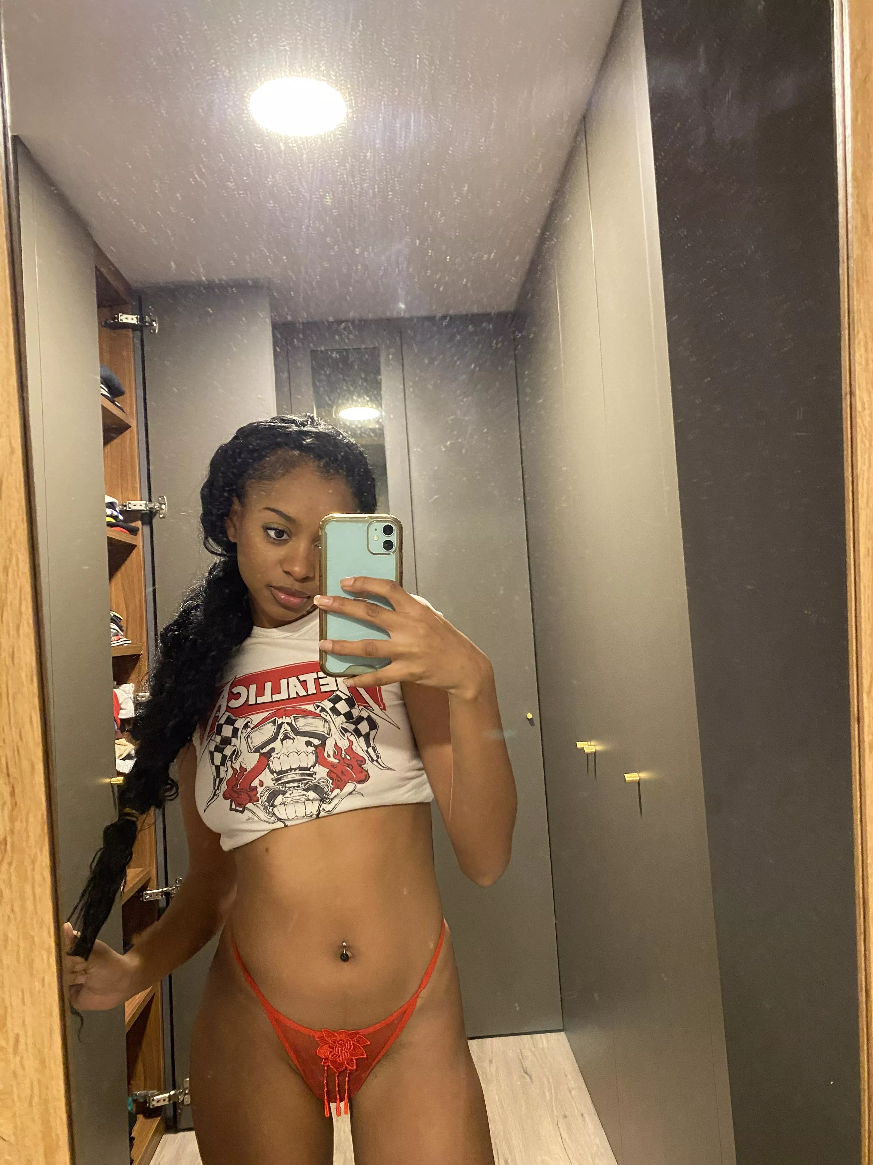 Red panties are already wet