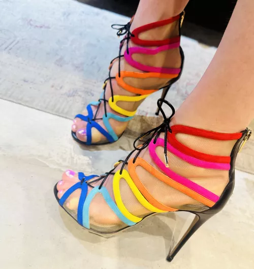 Some rainbow cage heels to brighten people’s feeds, I hope 🌈