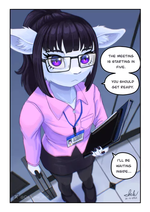 Tala on her first quarter meeting 💼📈 (art by me) -open for commissions