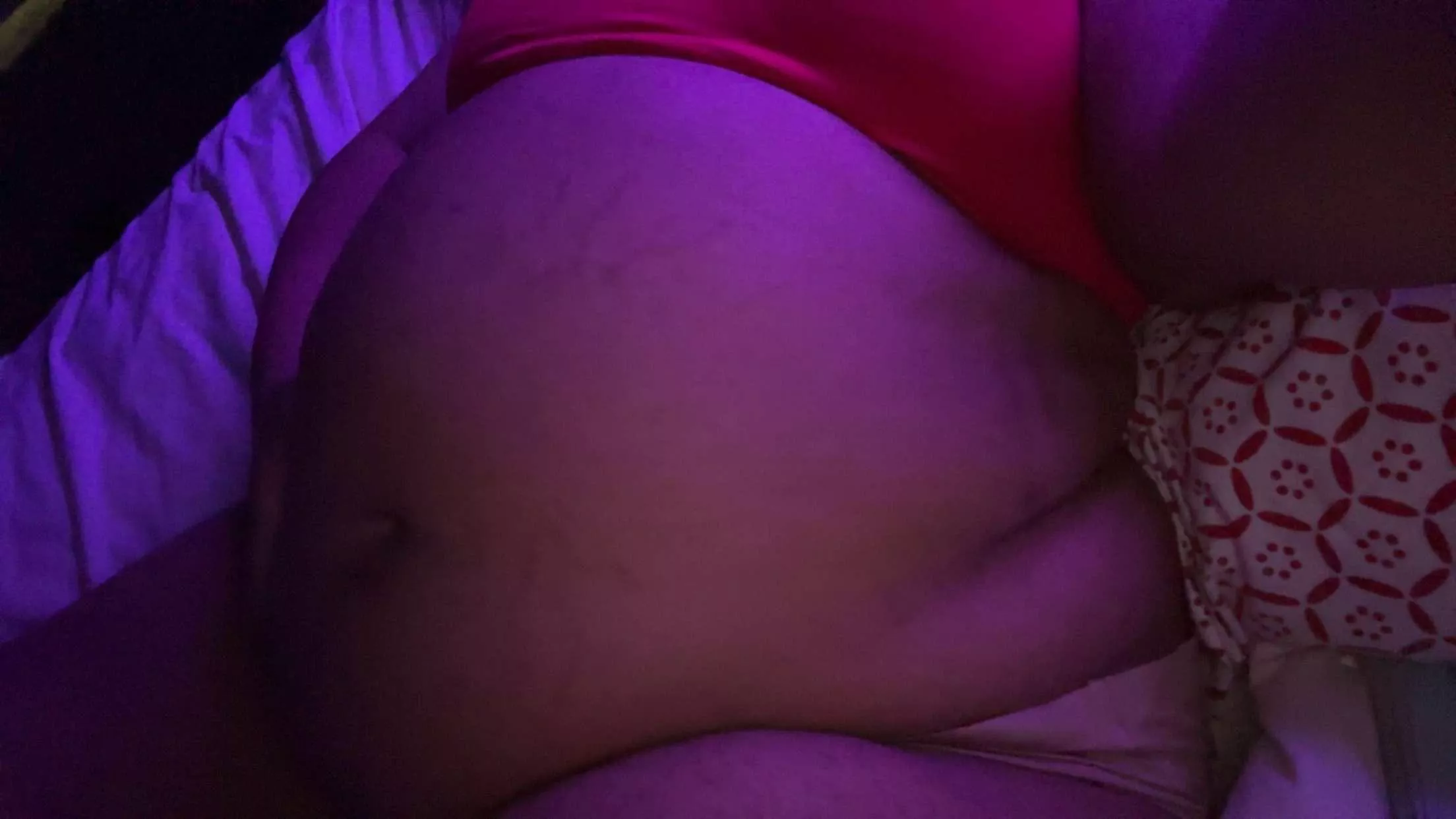 my belly after being a piggy and eating all night :3 who wants to keep stuffing me tho 🤤🤤