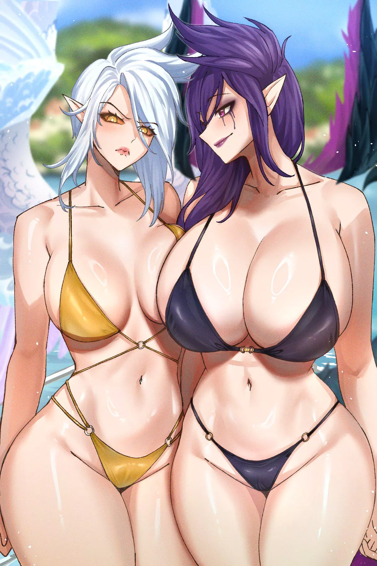 Pool party Kayle and Morgana. (Ryuukusnpaiart)