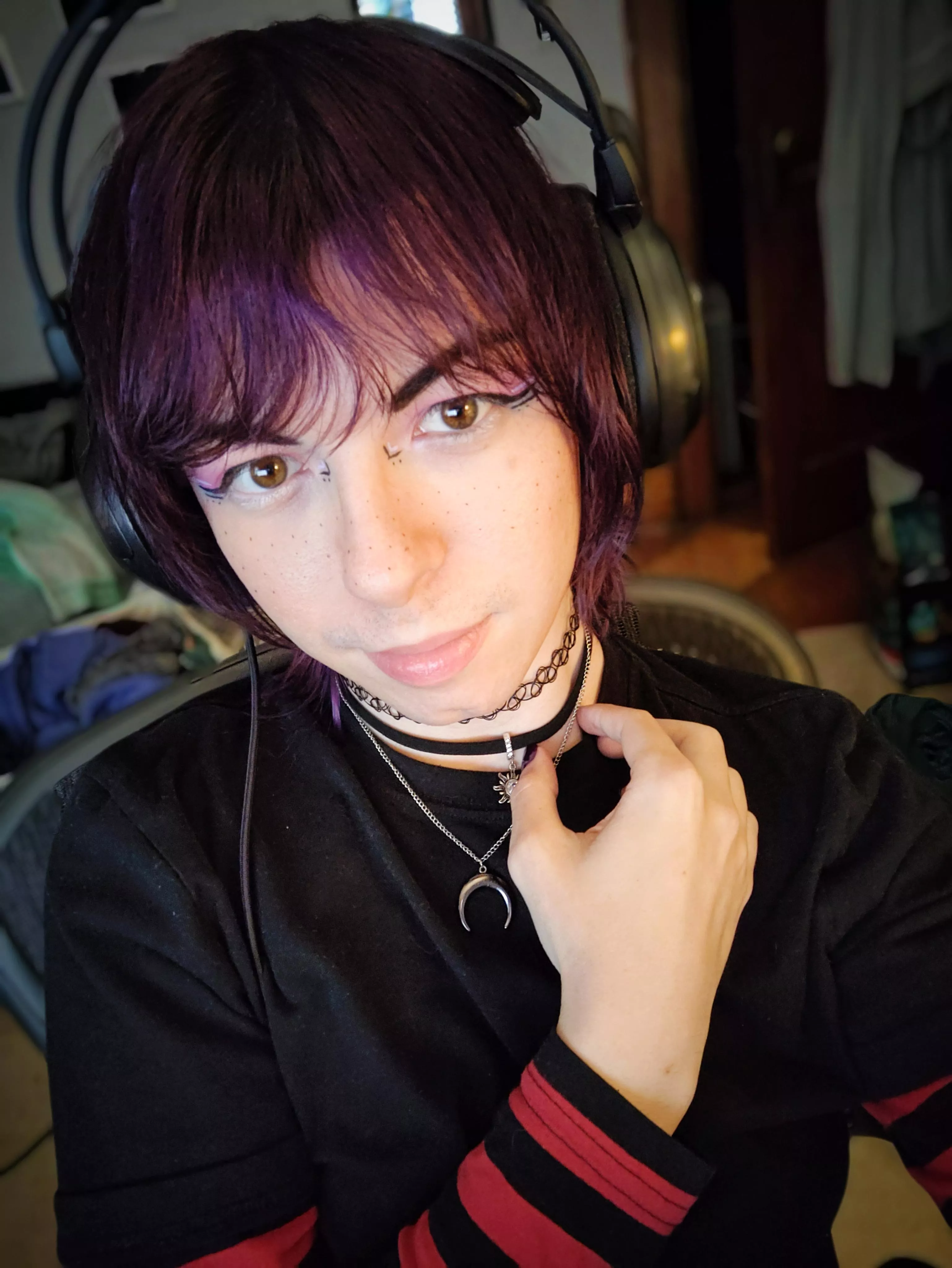 Purple and bangs is a whole vibe