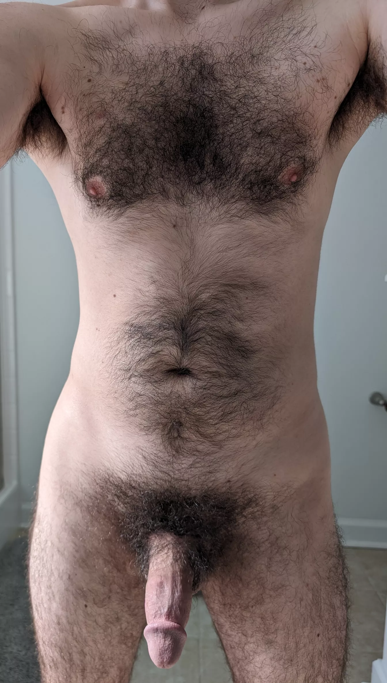 Showing off my hairy pits and my naked body