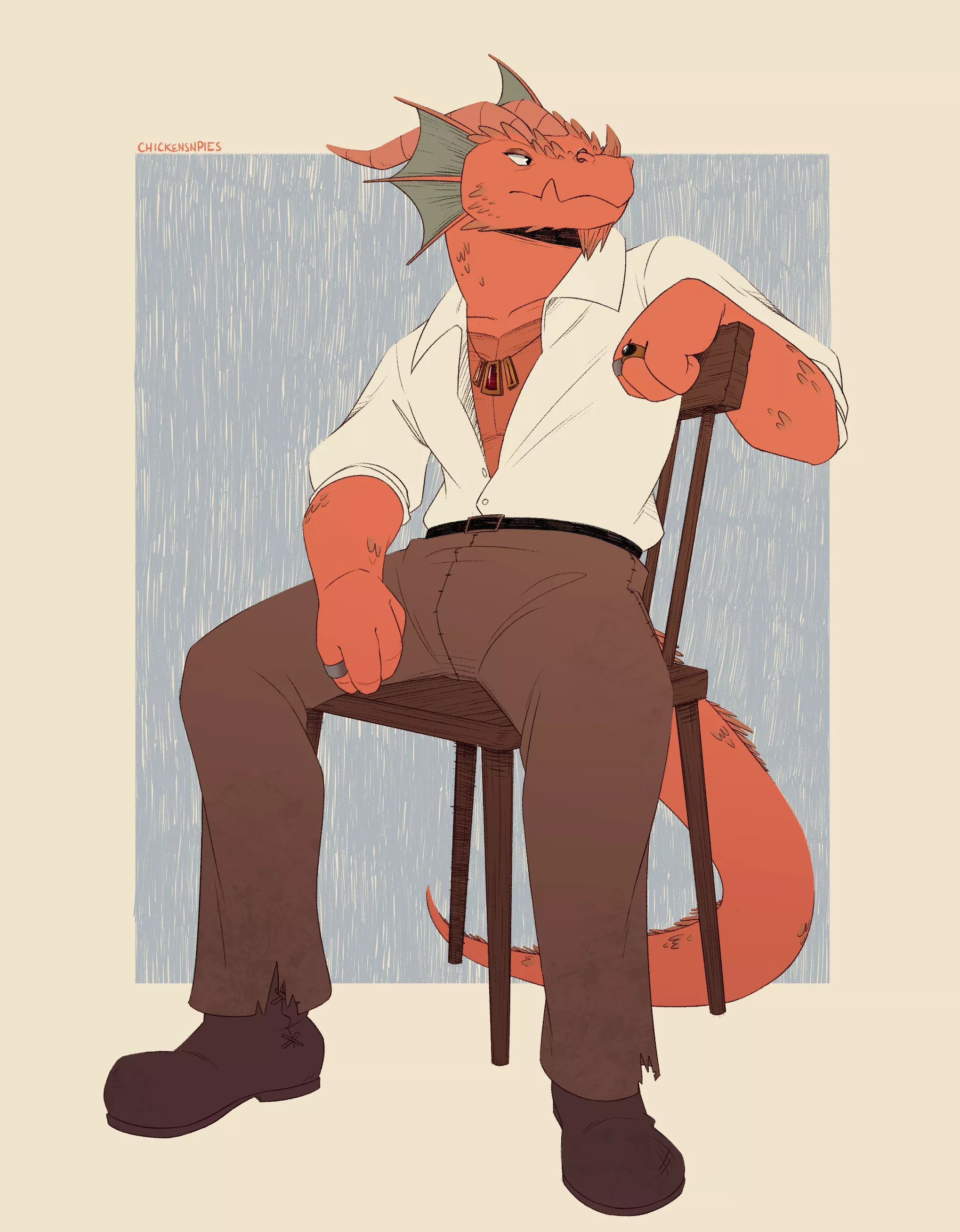 The dragon! (art by me, @chickensnpies1 on twitter)
