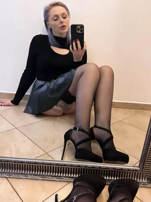 The heels and stockings stay on [F]