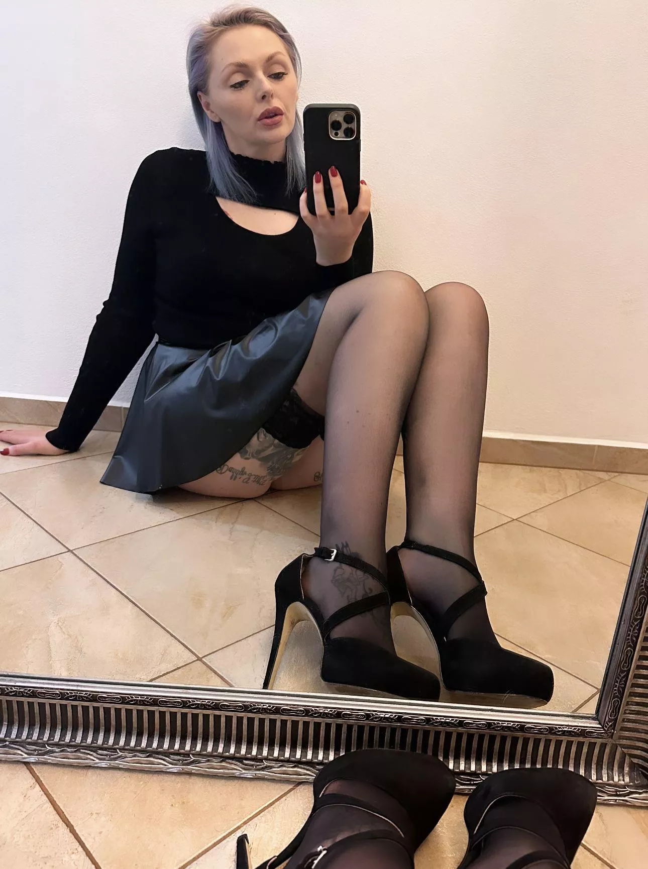 The heels and stockings stay on [F]