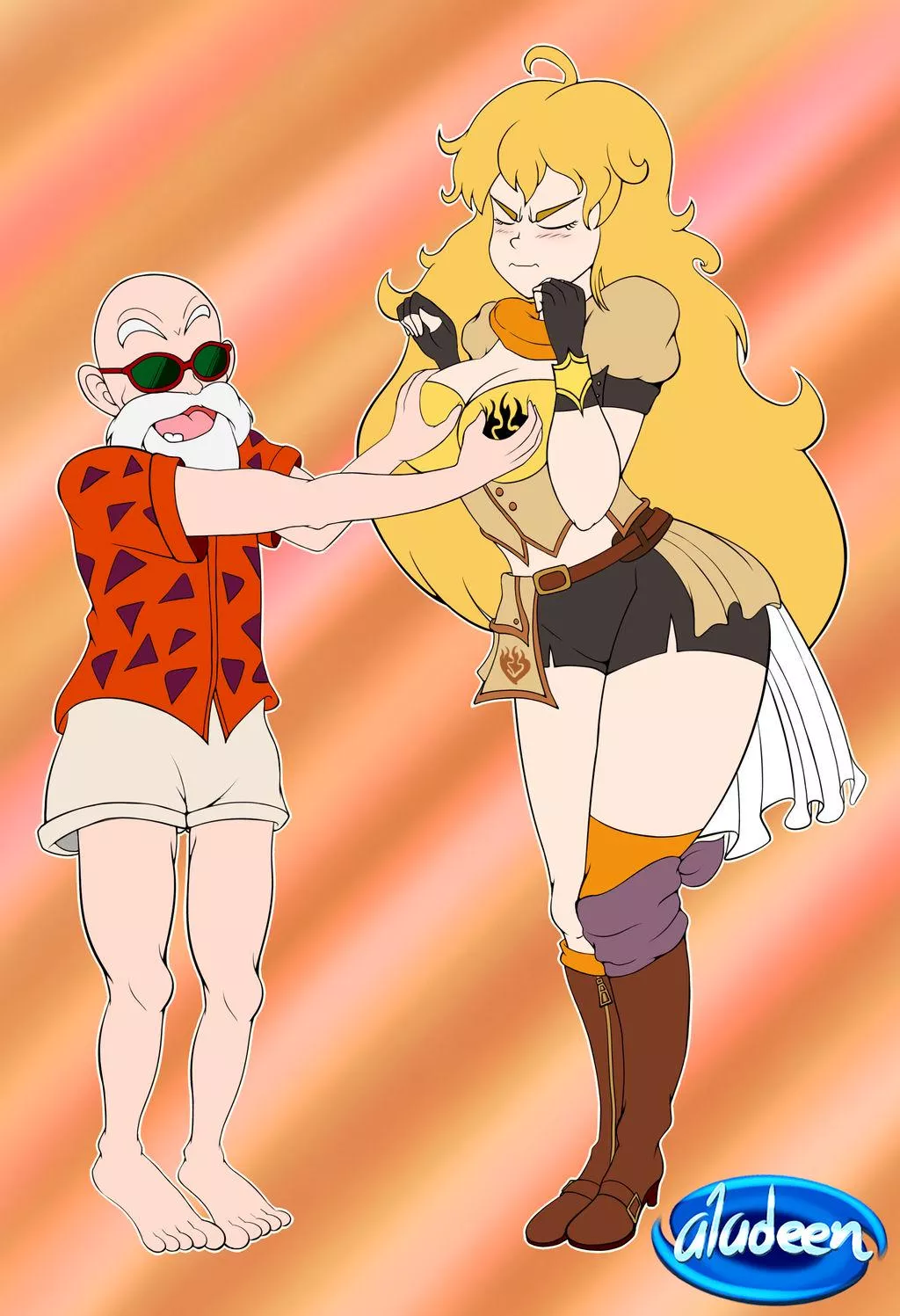 Yang went to master roshi from dbz, telling him she'd do ANYTHING for training. Well....