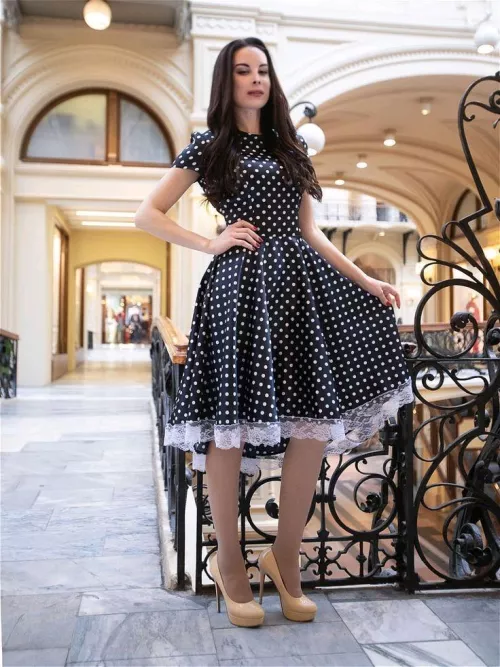 Sexy polka dot dress and high heels 