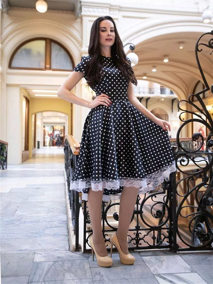 Sexy polka dot dress and high heels 