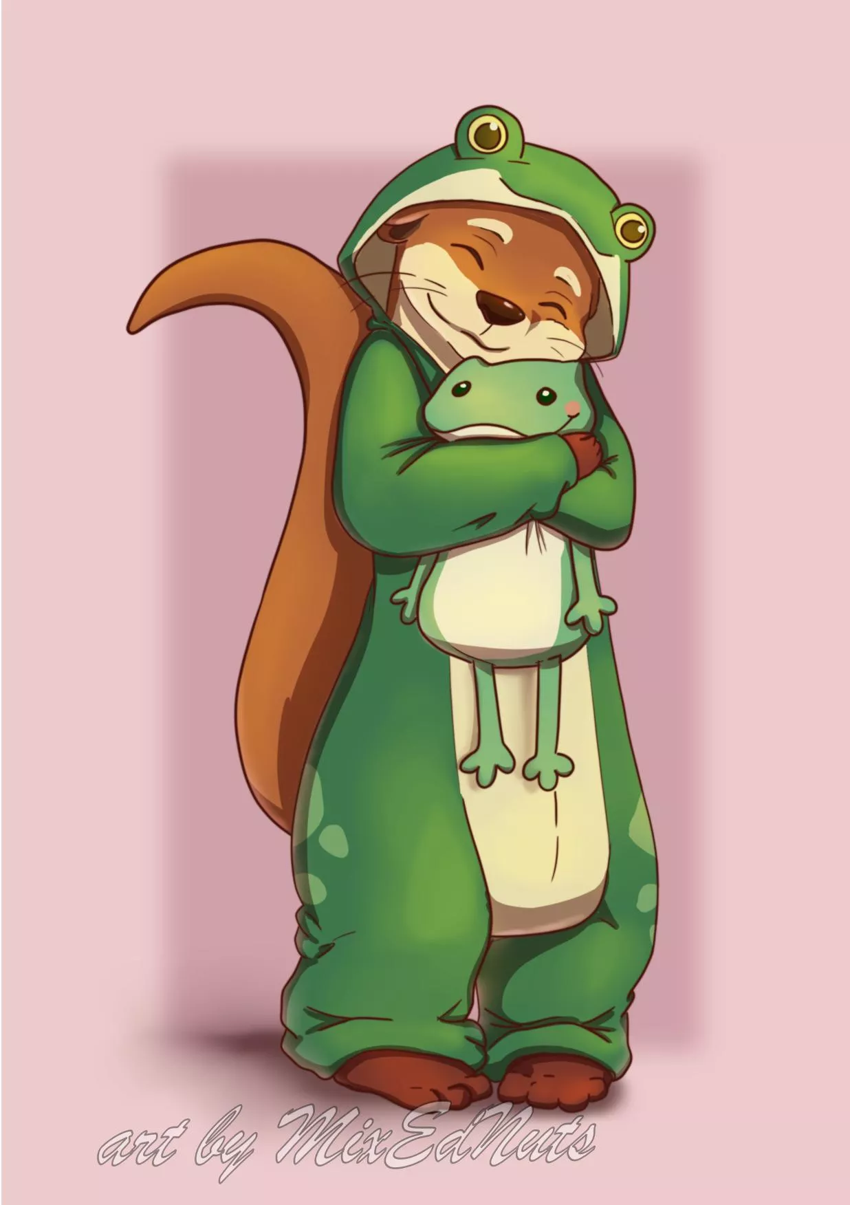 Silly little otter giving froggy a huggie, hope it'll cheer you up [by me]