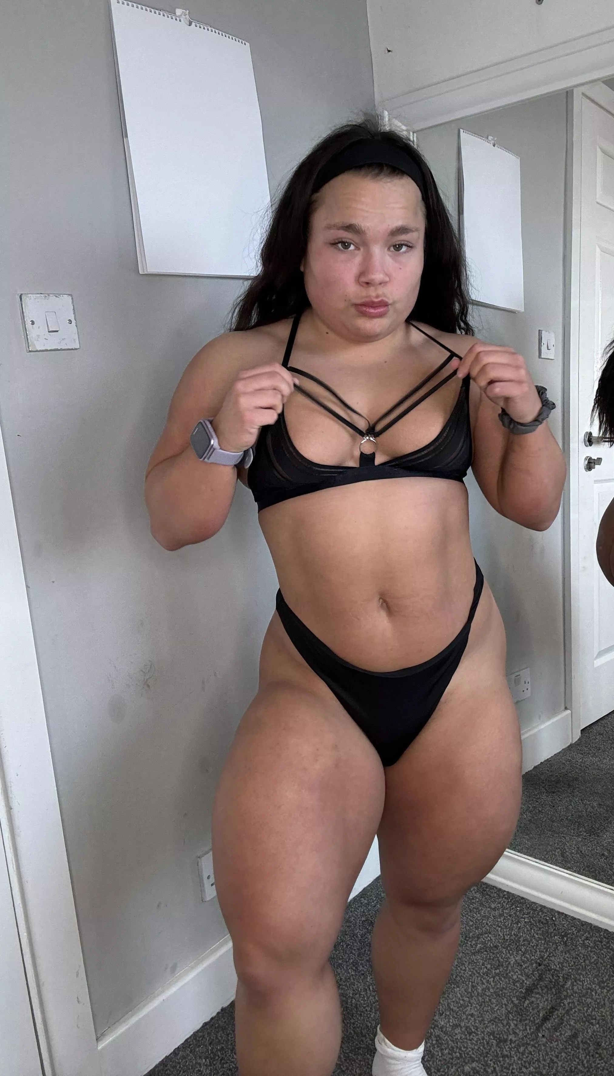 4ft tall musclemidget on my new black tiny bikini 🖤 What do you think daddy? 🤭