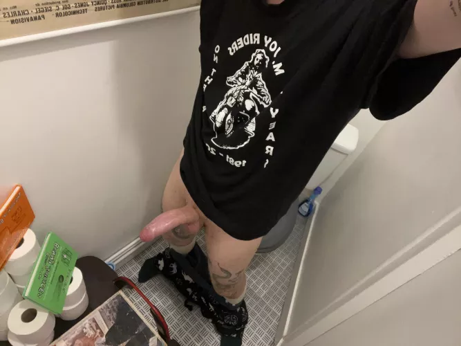 Having fun in a public toilet 