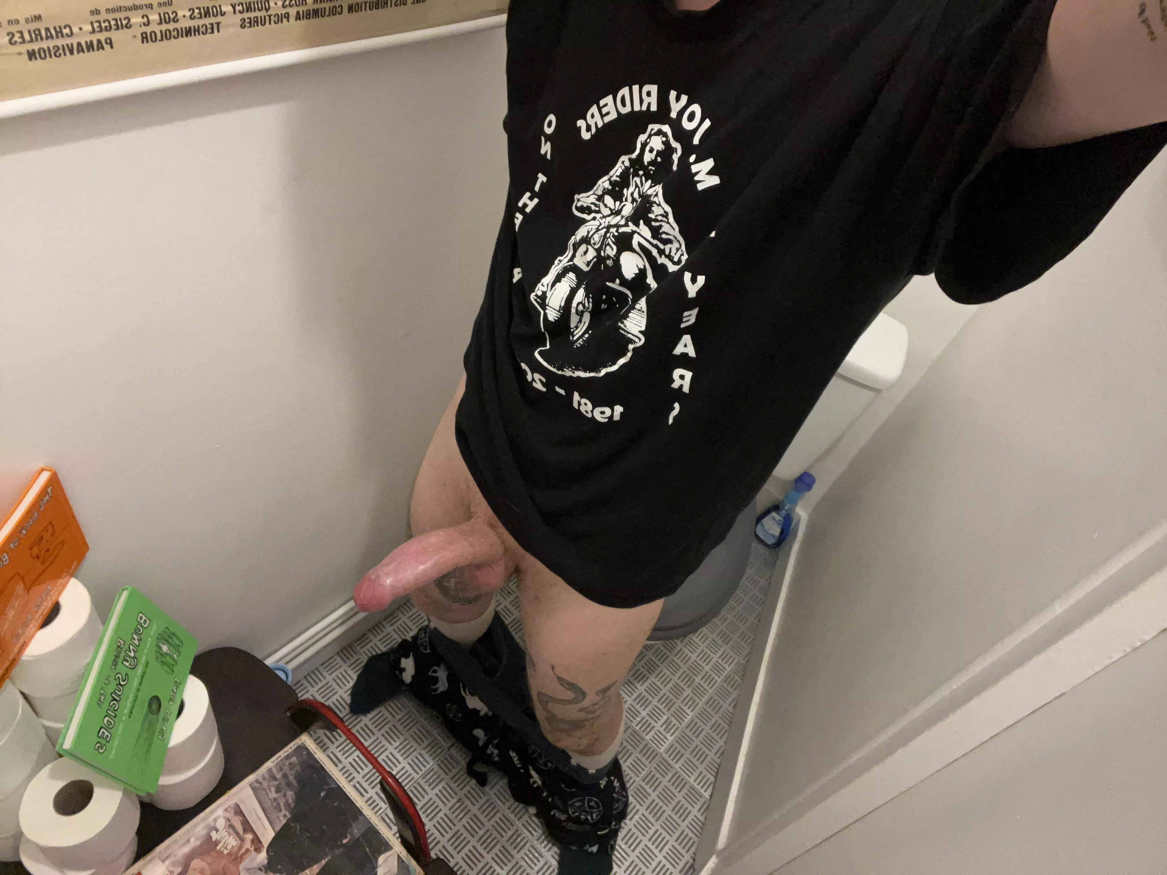 Having fun in a public toilet 