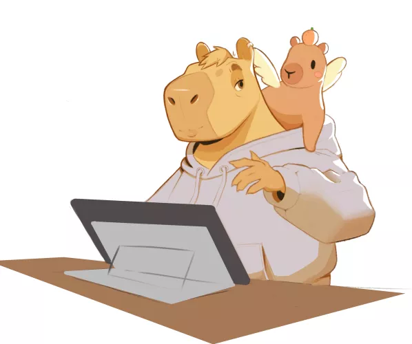 I posted it on my Twitter but I want to post it here too. A simple fanart for Tofupixel. capybaras together (recommendation u/MaikMaster5)