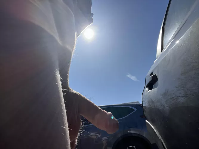 In the grocery store parking lot. Do you think they’ll let me in like this? Would you?