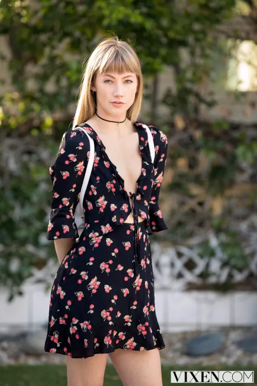 On a pretty dress from a Vixen shoot