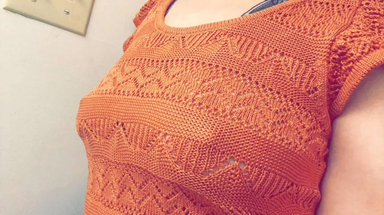 Trying on my new shirt bra less