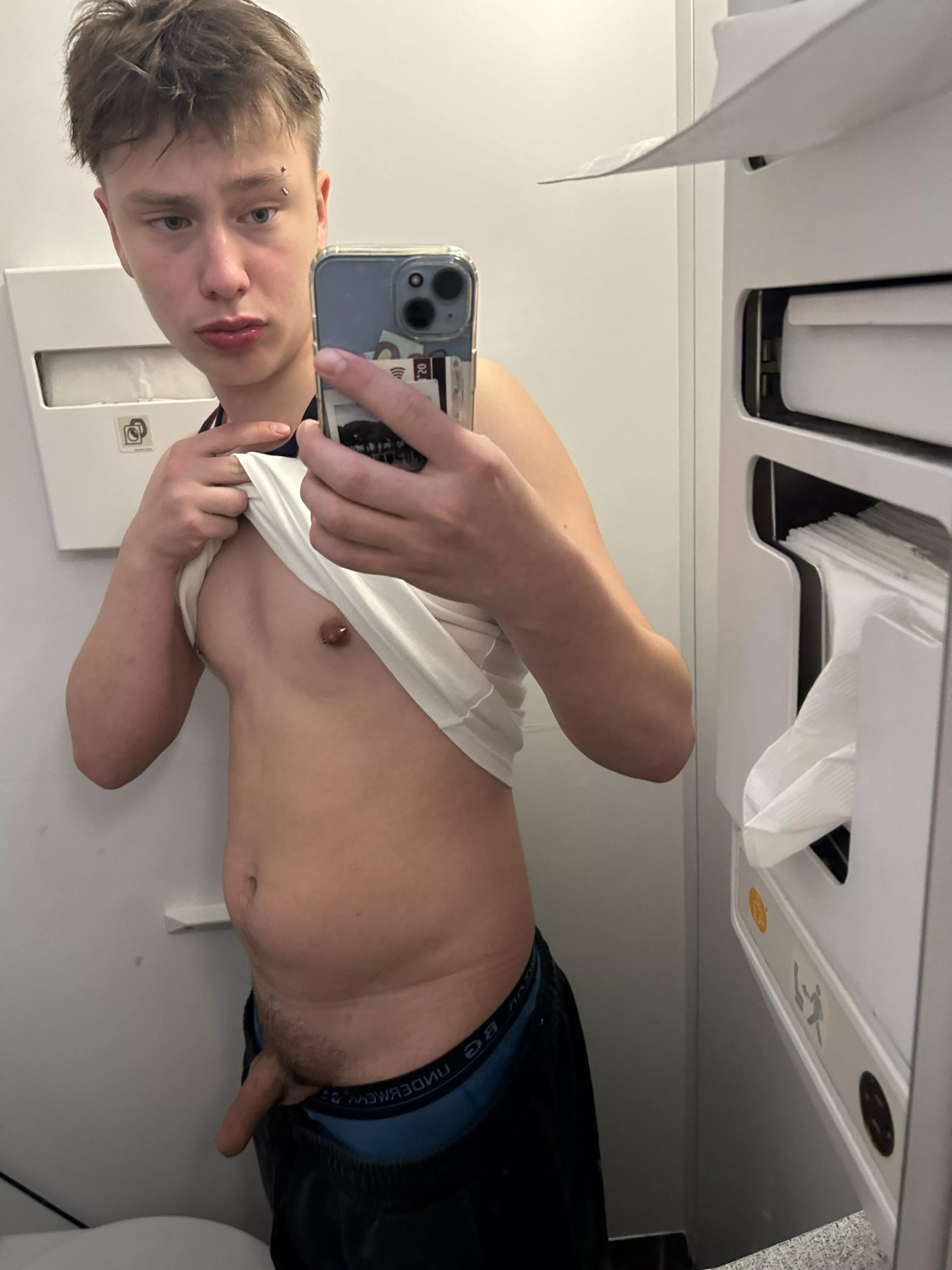 You sit next to me in the airplane and I go to the toilet, would you let me pee in/on you?