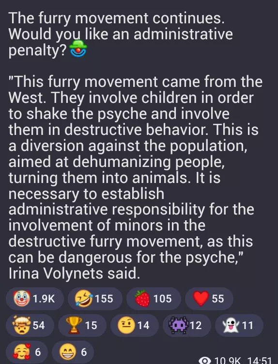 If you're a furry in Russia, then obviously you probably shouldn't live in Russia (Am I outlawed now? Help!) 