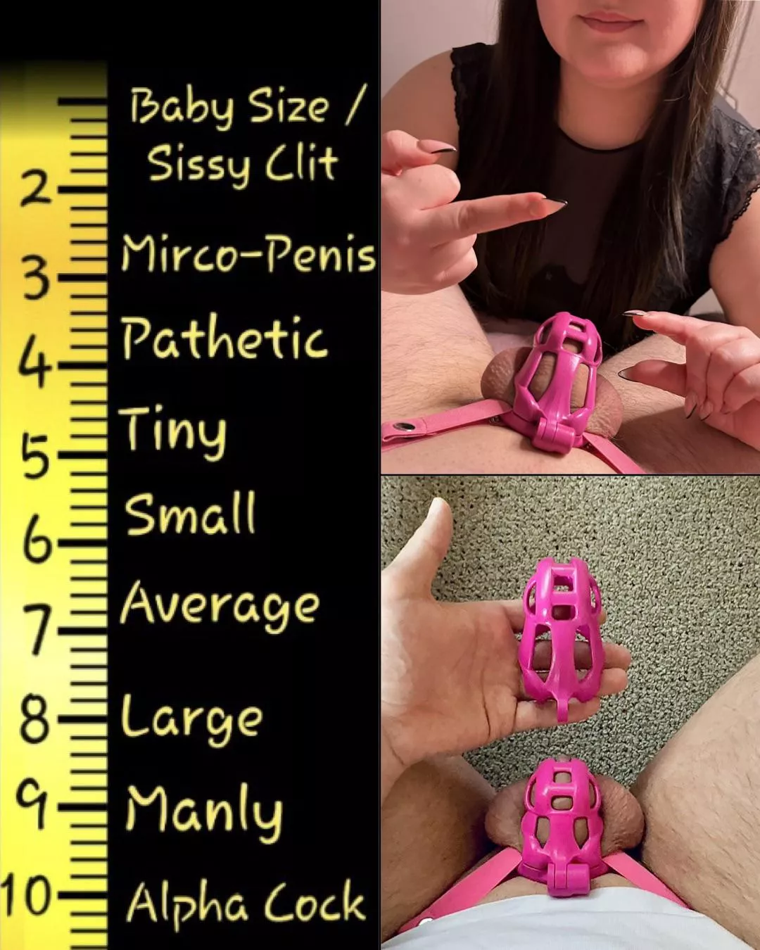 My girlfriend said I'm pathetic for not even filling out my 4.25 inch cage... So she got me this new 3 inch one for my 'micro penis'. After asking her why she called my dick a micro penis, she showed me this chart...