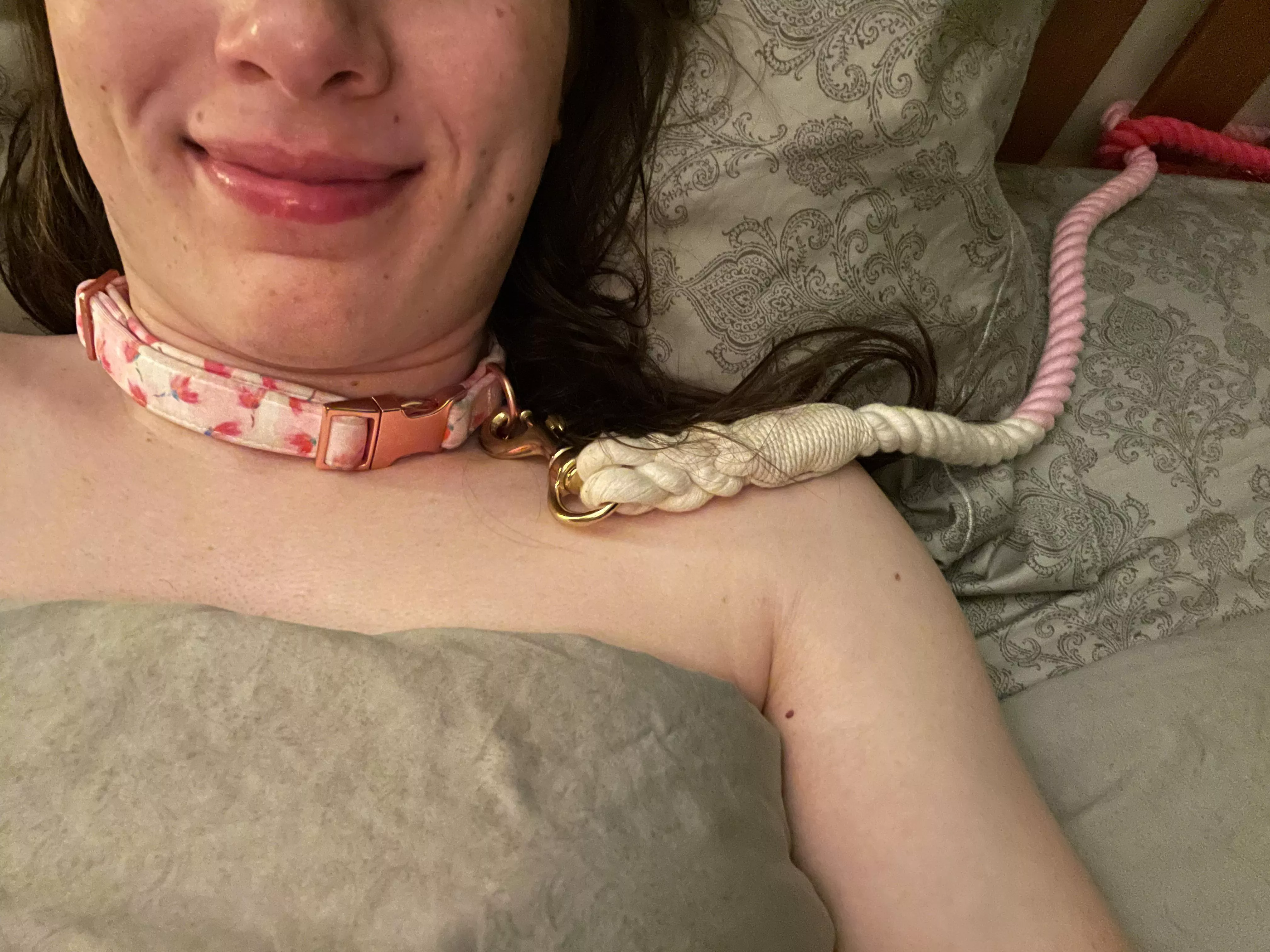Spending the night collared and leashed to my headboard