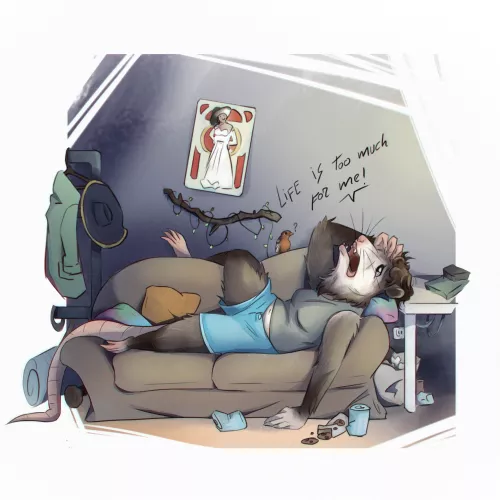 Finally, my own fursona is done. Just a depressed opossum dealing with life :D