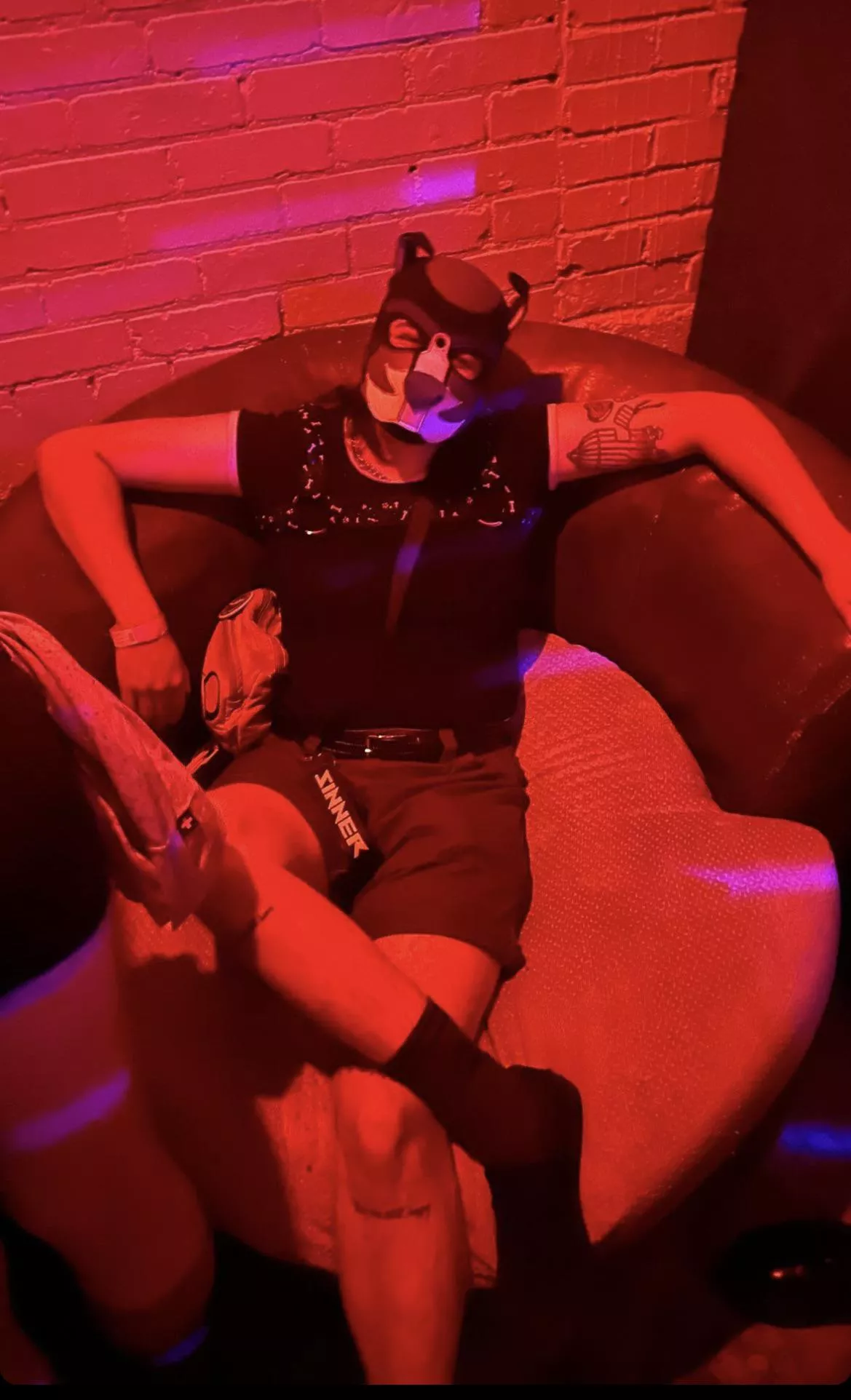 Puppy’s first rave! Can’t wait to wear my hood to the next one