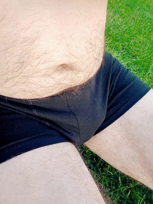 Daddy sits in boxers on the grass (46)