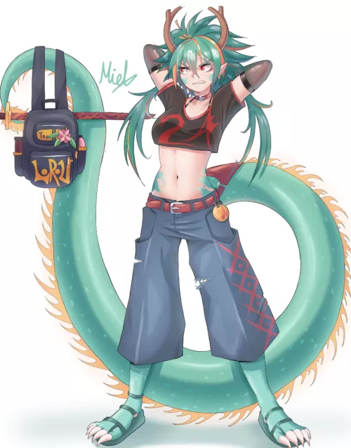 Dragon Girl in streetwear [Art by me, @MielTheMouse]