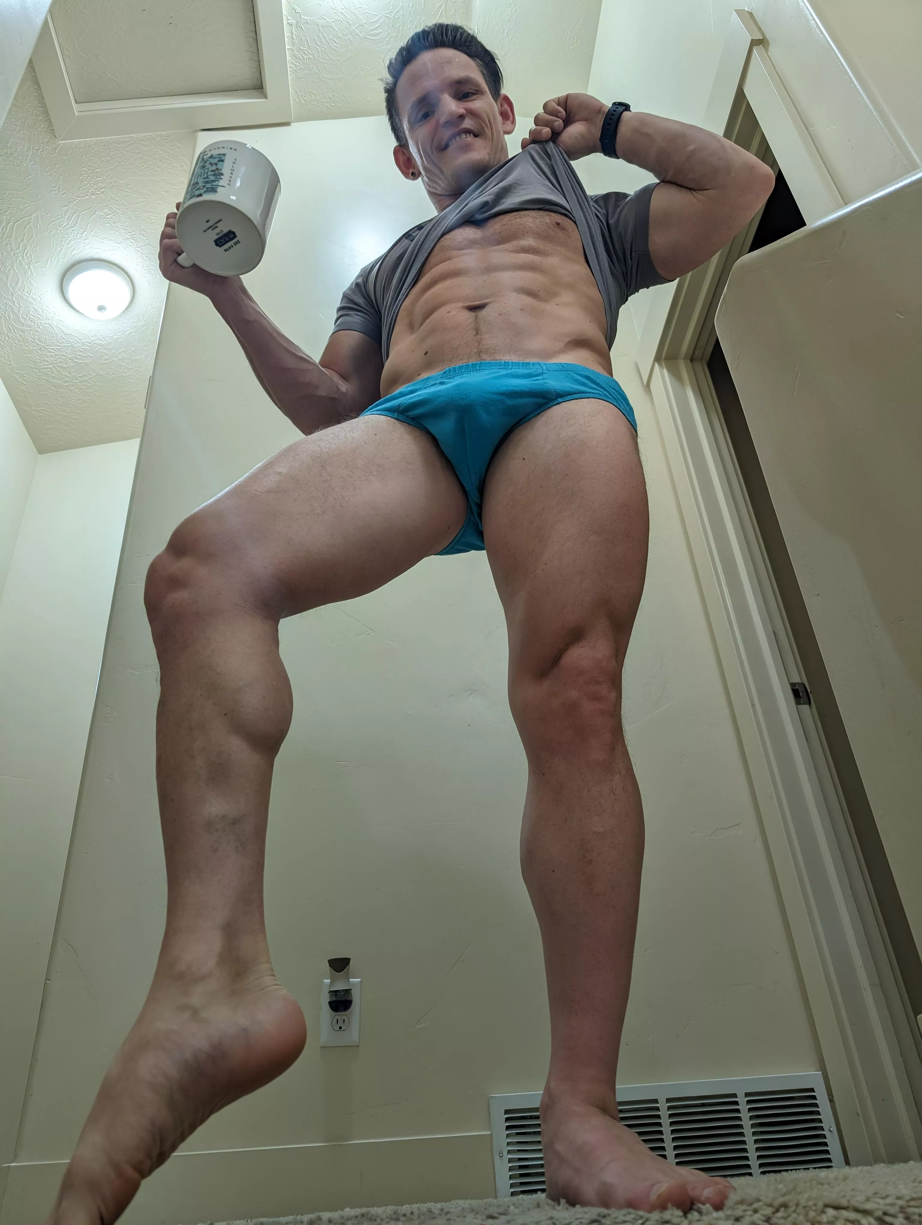 Good Morning Coffee with heavy cream and a side of blue underwear
