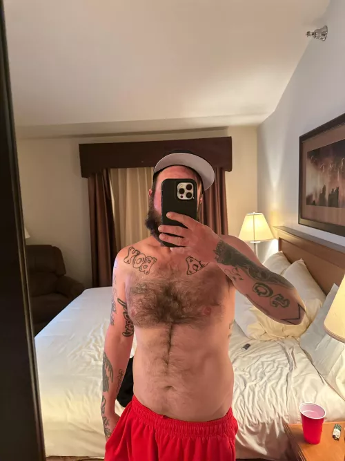 Hairy chest with a fresh tattoo.