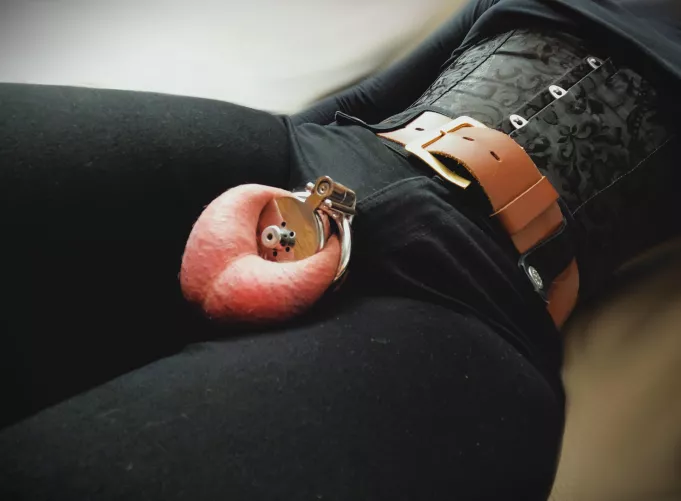 just relaxing with cage and corset on