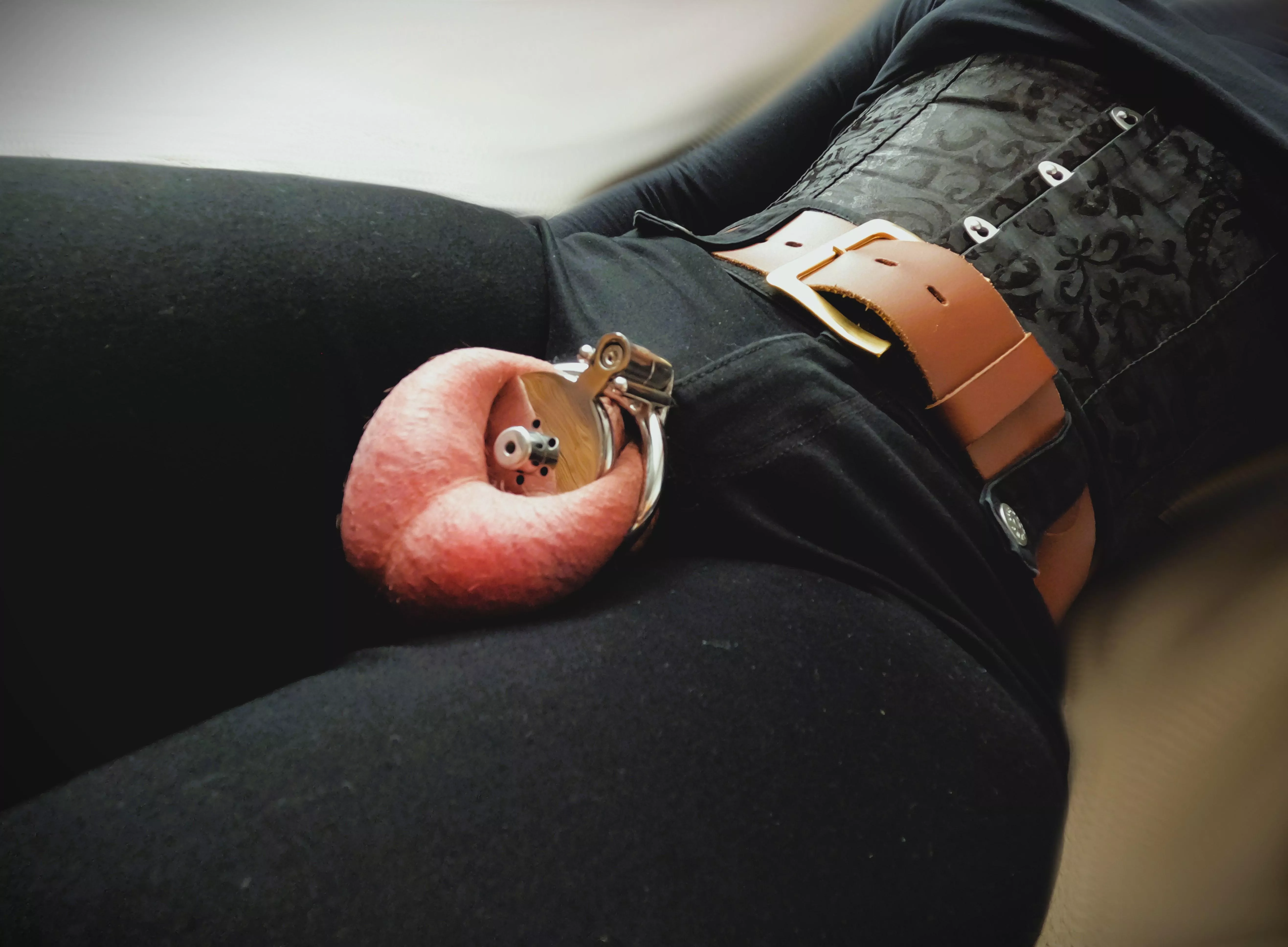 just relaxing with cage and corset on just relaxing with cage and corset on