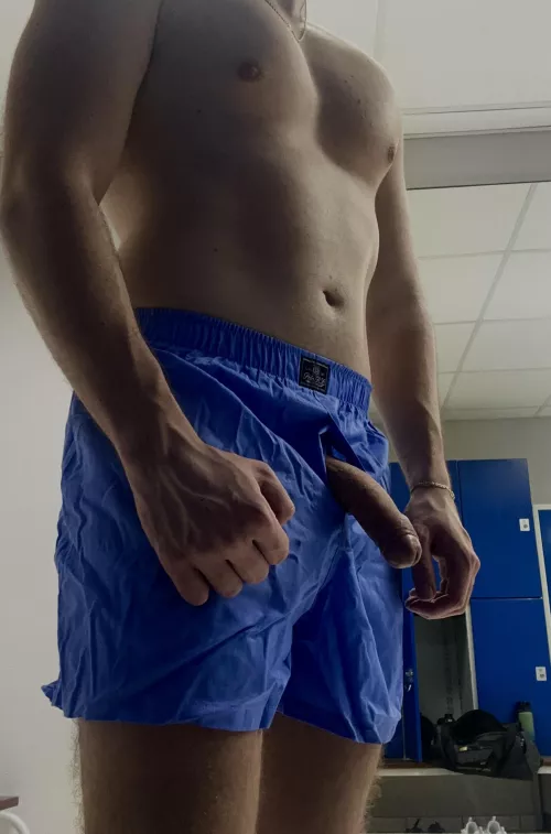 Testing some new boxers in the locker room